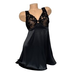 Victoria's Secret‎ Size 3 Black Babydoll Slip Dress Full Cup Floral Embroidery